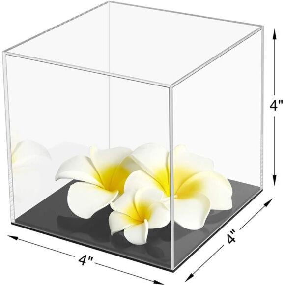 Fully Acrylic Display Case with Black Base 4x4x4 in, Clear Square Acrylic Box - Picture 6 of 7
